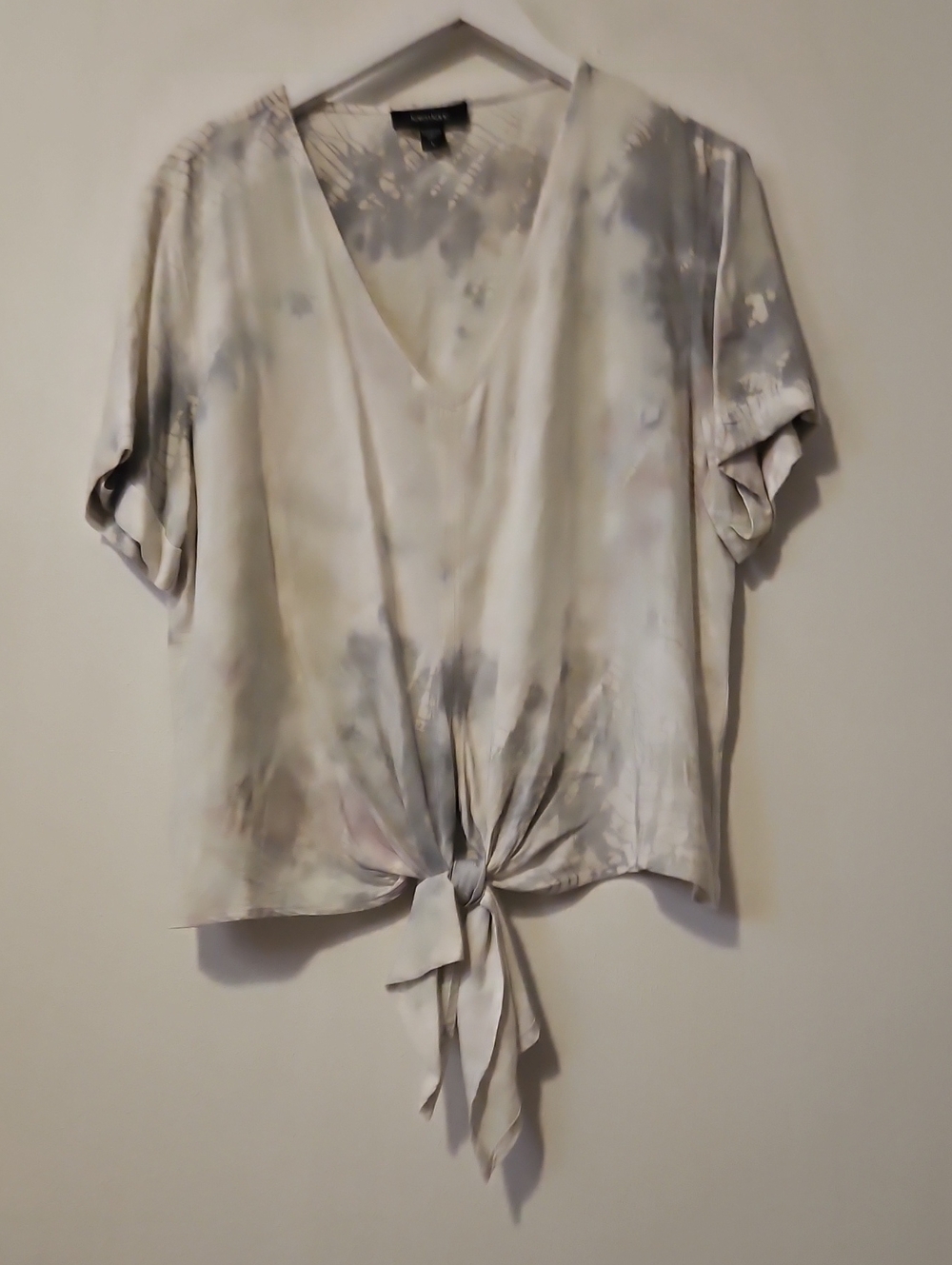 Karen Kane Washed Tie-Front V-Neck Top - Light Gray